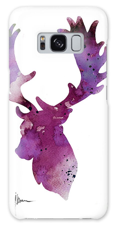 Deer Galaxy Case featuring the painting Purple deer head silhouette watercolor artwork by Joanna Szmerdt