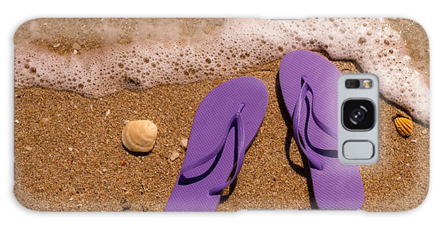 Water Galaxy Case featuring the photograph Purple Flip Flops on the Beach by Teri Virbickis