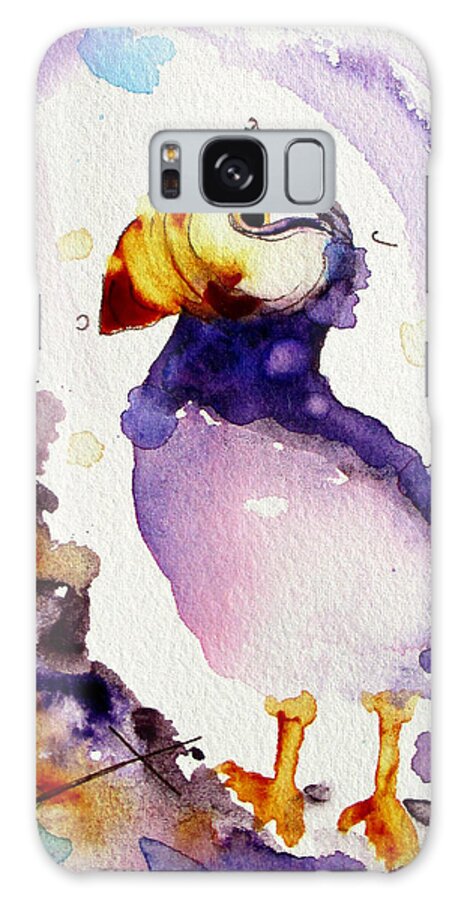 Puffin Art Galaxy Case featuring the painting Purple Puffin by Dawn Derman