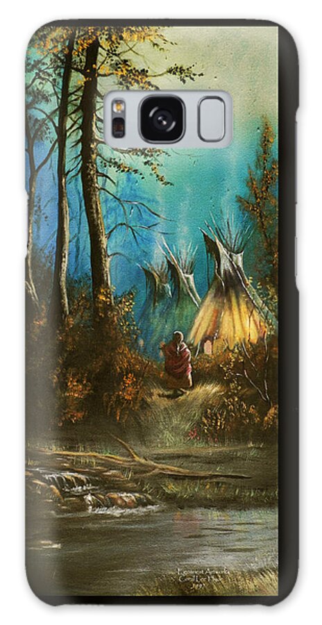 Tepee Galaxy S8 Case featuring the painting Quiet Forest with Tepees Blank by Michael Shone SR