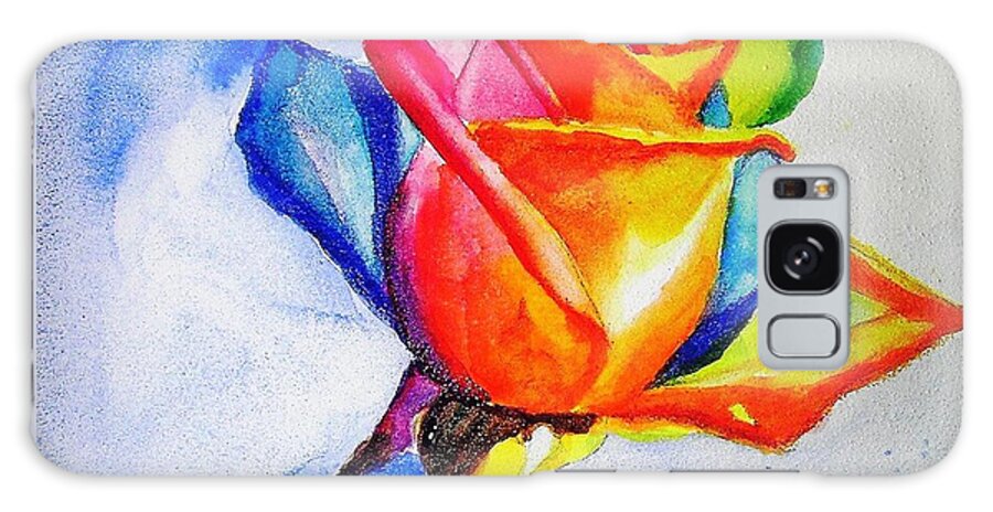 Rainbow Rose Galaxy Case featuring the painting Rainbow Rose by Carlin Blahnik CarlinArtWatercolor