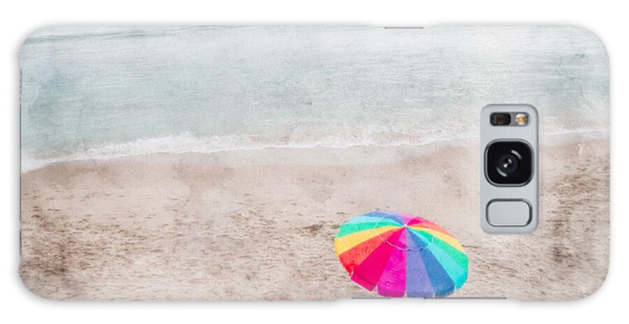 Beach Galaxy Case featuring the photograph Rainbow Umbrella on Beach by Linda Matlow