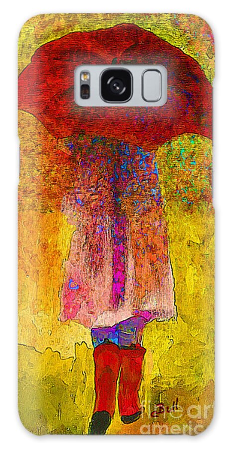 Red Umbrella Galaxy Case featuring the painting Raining Sunshine by Claire Bull