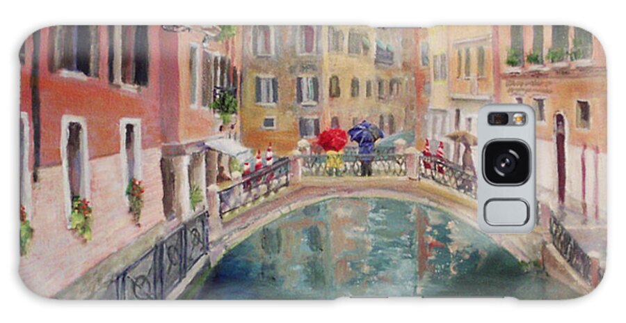 Painting Of Venice Canal Galaxy Case featuring the painting Rainy Day in Venice by Harriett Masterson