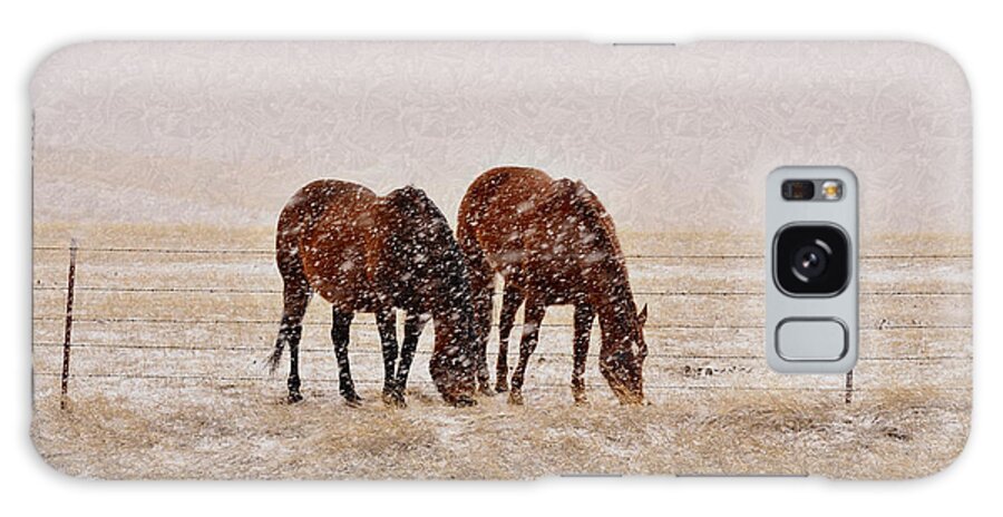 Brown Horses Galaxy Case featuring the photograph Ranch Horses in Snow by Kae Cheatham