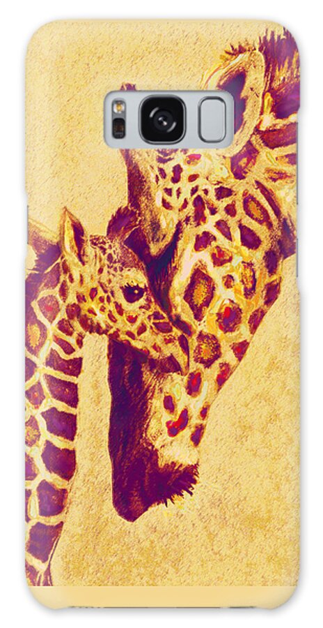 Jane Schnetlage Galaxy S8 Case featuring the digital art Red And Gold Giraffes by Jane Schnetlage