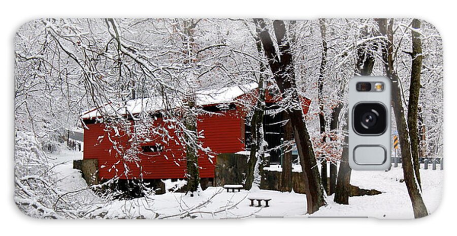 Red Covered Bridge Galaxy S8 Case featuring the photograph Red Covered Bridge Winter 2013 by Deborah Crew-Johnson