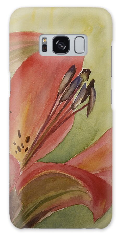 Lily Red Flower Watercolor Macro Galaxy Case featuring the painting Red Lily by Brenda Salamone