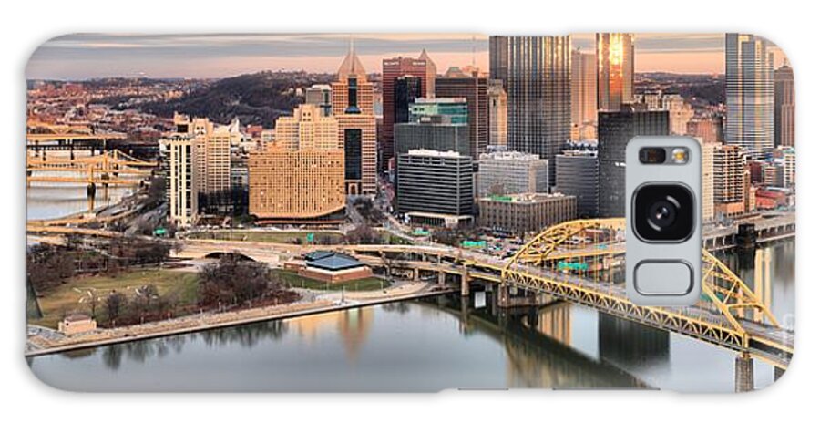 Pittsburgh Skyline Galaxy Case featuring the photograph Reflections Of Pittsburgh Panorama by Adam Jewell