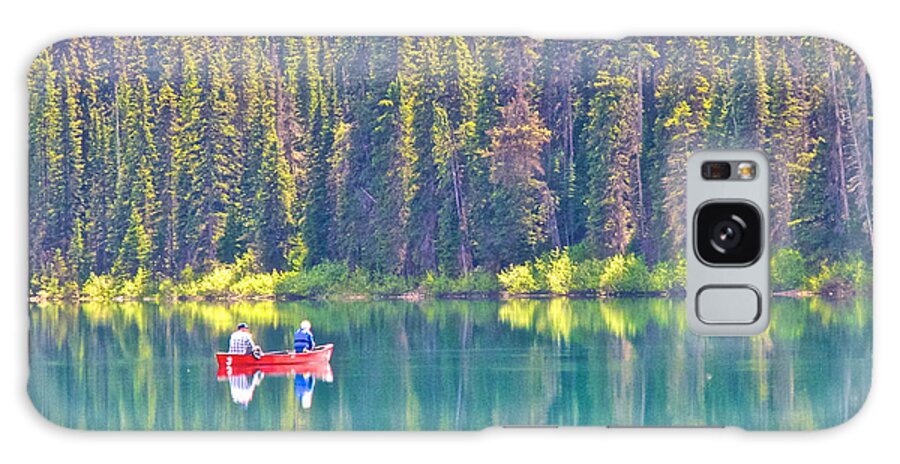 Red Fishing Boat Galaxy Case featuring the photograph Reflective Fishing on Emerald Lake in Yoho National Park-British Columbia-Canada by Ruth Hager