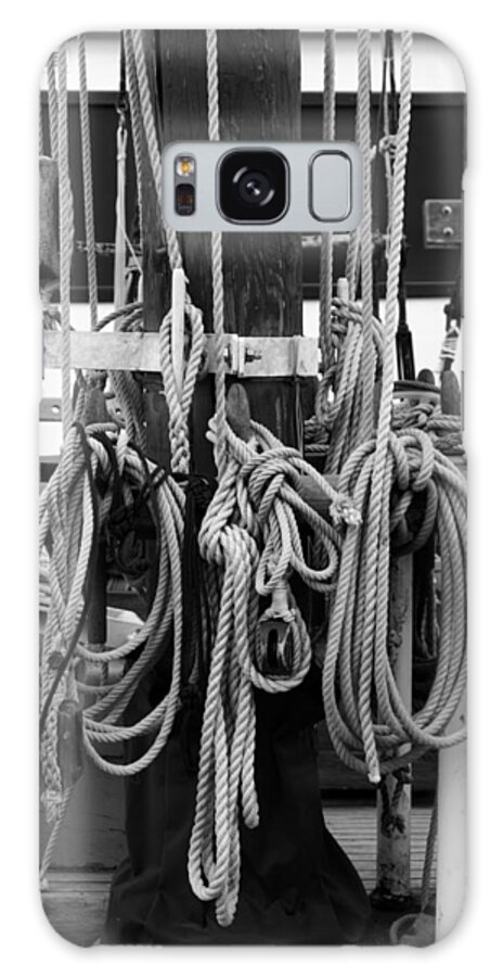 Belaying Pin Galaxy Case featuring the photograph Rigging on a tall ship - monochrome by Ulrich Kunst And Bettina Scheidulin