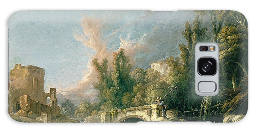 Francois Boucher Galaxy Case featuring the painting River Landscape with Ruin and Bridge by Francois Boucher