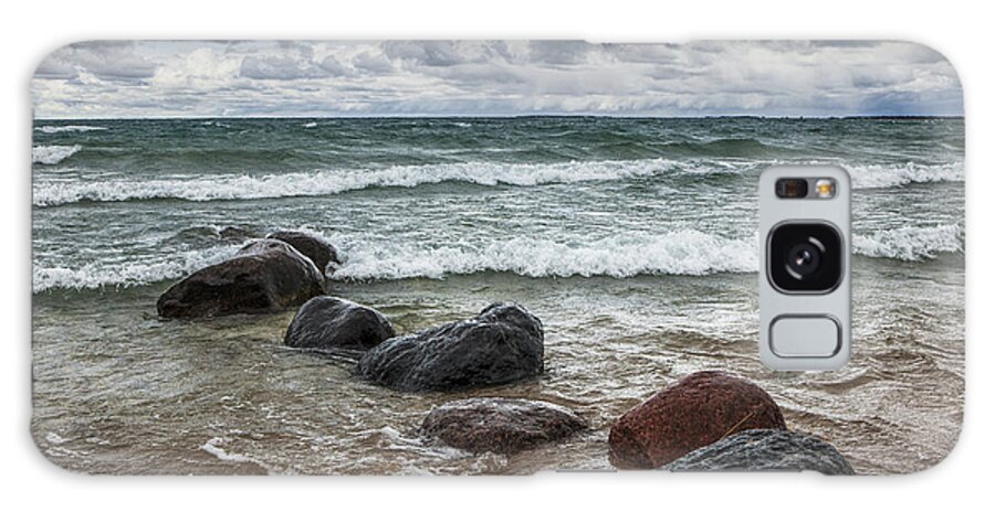 Sturgeon Bay Galaxy Case featuring the photograph Rocks and waves at Wilderness Park in Sturgeon Bay by Randall Nyhof