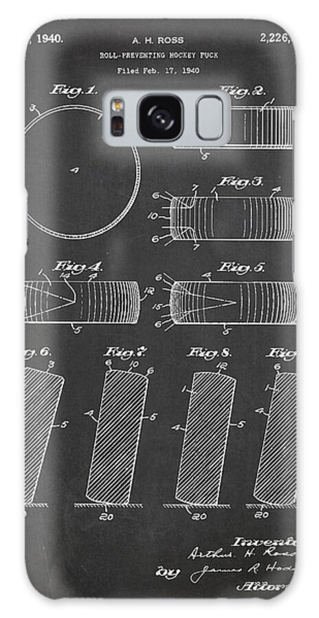 Hockey Galaxy Case featuring the digital art Roll Prevention Hockey Puck Patent Drawing From 1940 by Aged Pixel
