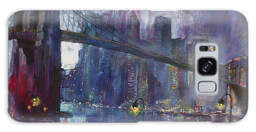 Brooklyn Bridge Galaxy Case featuring the painting Romance by East River NYC by Ylli Haruni