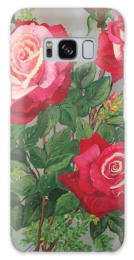   Red Roses Galaxy Case featuring the painting Roses n' Rain by Sharon Duguay