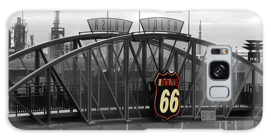 66 Galaxy Case featuring the photograph Route 66 Tulsa Sign Bw Splash by Tony Grider