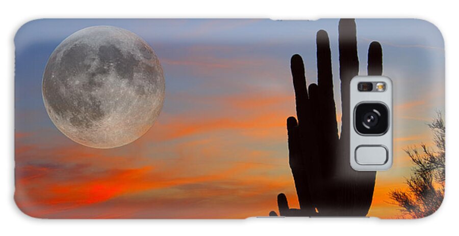 Sunrise Galaxy Case featuring the photograph Saguaro Full Moon Sunset by James BO Insogna