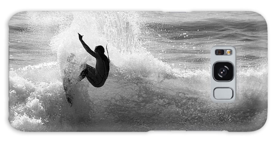 Surfing Galaxy Case featuring the photograph Santa Cruz Surfer Black and White by Paul Topp
