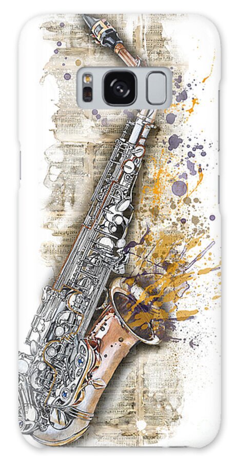Jazz Galaxy S8 Case featuring the painting Saxophone 02 - Elena Yakubovich by Elena Daniel Yakubovich