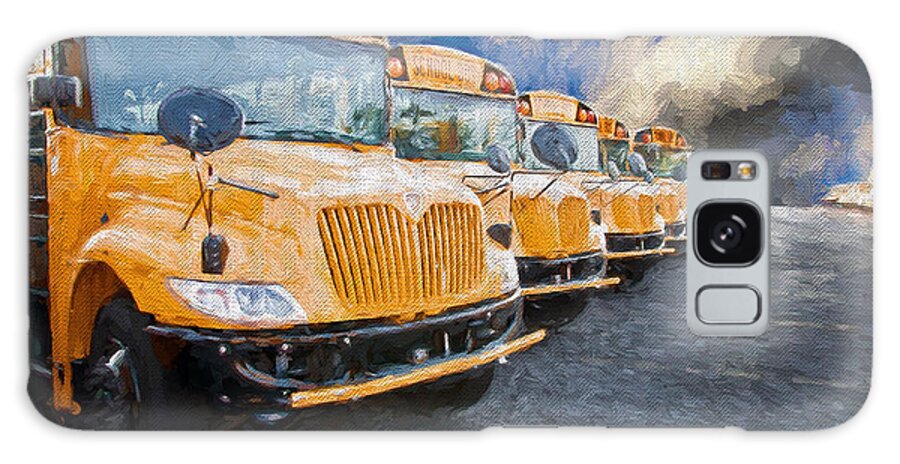 Andee Design School Buses Galaxy Case featuring the photograph School Bus Lot Painterly by Andee Design
