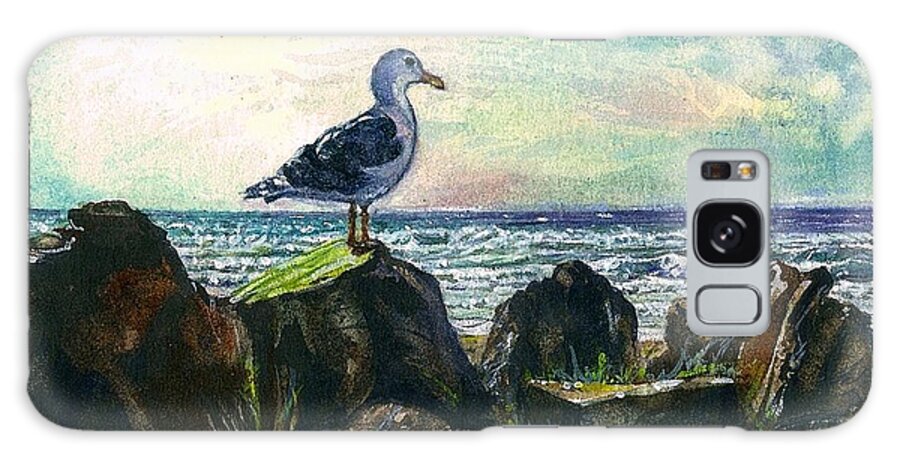 Cynthia Pride Watercolor Painting Galaxy Case featuring the painting Seagull Lookout by Cynthia Pride