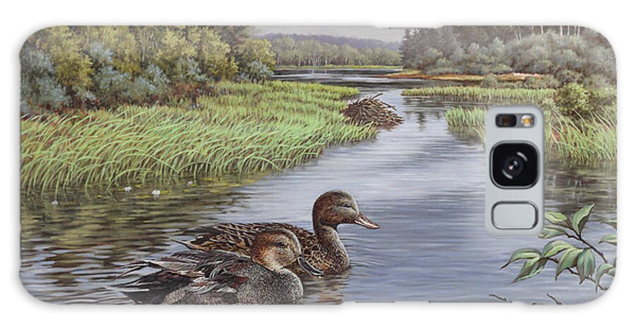 Gadwall Galaxy Case featuring the painting Secluded Rendezvous by Richard De Wolfe