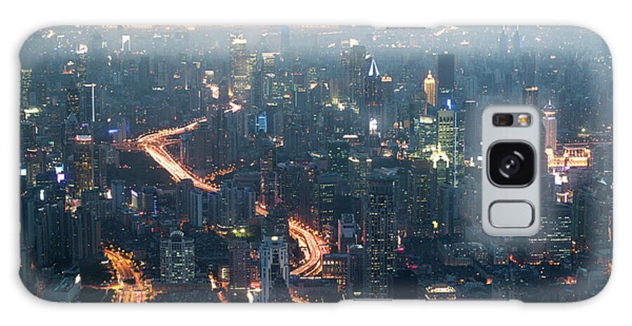 Built Structure Galaxy Case featuring the photograph Shanghai Cityscape At Dusk, Aerial View by Matteo Colombo