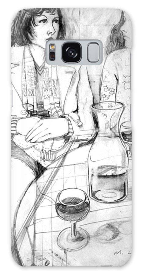 Drawing Of Two Women Galaxy Case featuring the drawing Sharing a Carafe by Mark Lunde