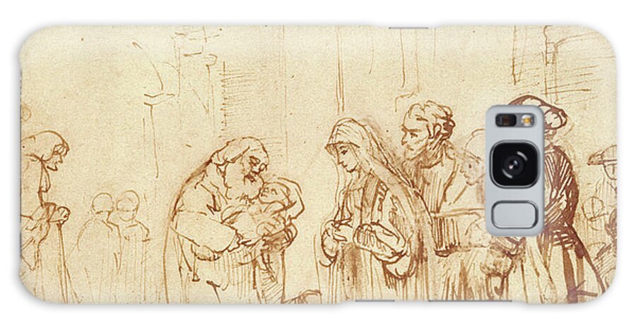 Rembrandt Galaxy Case featuring the drawing Simeon and Jesus in the Temple by Rembrandt Harmenszoon van Rijn