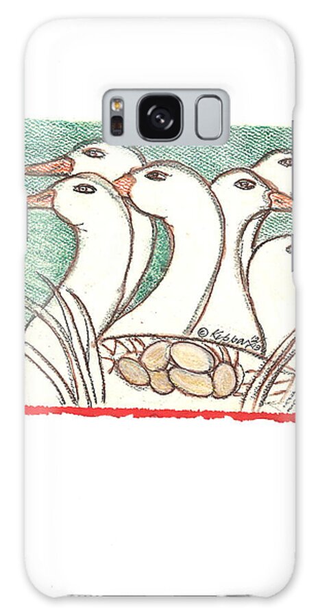 Greeting Card Galaxy Case featuring the drawing Six Geese A Laying by Kippax Williams