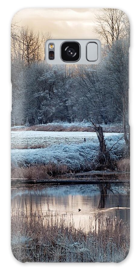 Rebecca Galaxy Case featuring the photograph Small Duck Frosty Morning by Rebecca Parker