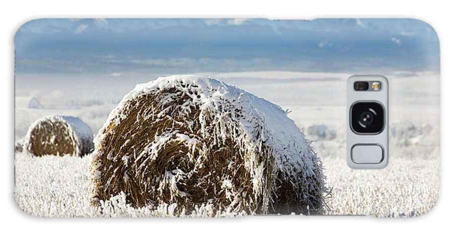 Snow Galaxy Case featuring the photograph Snow Covered Hay Bale In A Snow Covered by Michael Interisano / Design Pics