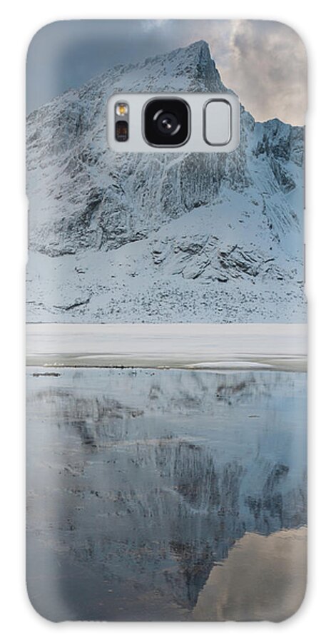Snow Galaxy Case featuring the photograph Snow Covered Mountain Reflected In Lake by © Peter Boehi