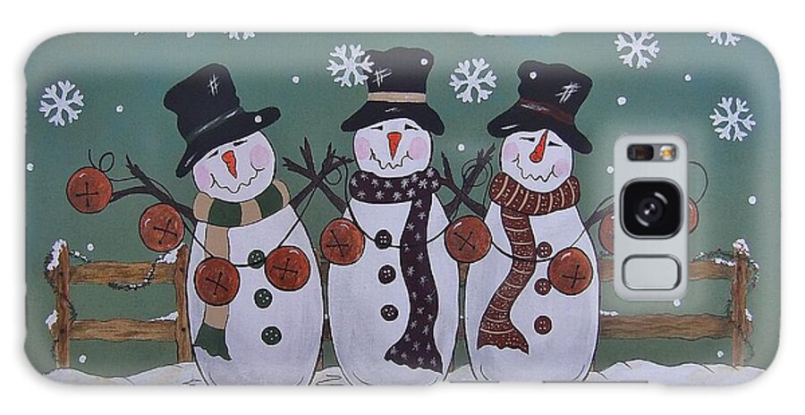 Snowmen Galaxy S8 Case featuring the painting Snowmen Jingle by Cindy Micklos