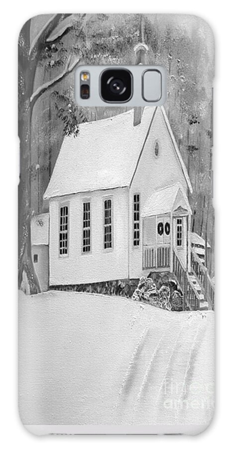 Gates Chapel United Methodist Church In Ellijay Galaxy Case featuring the painting Snowy Gates Chapel -White Church - Portrait view by Jan Dappen