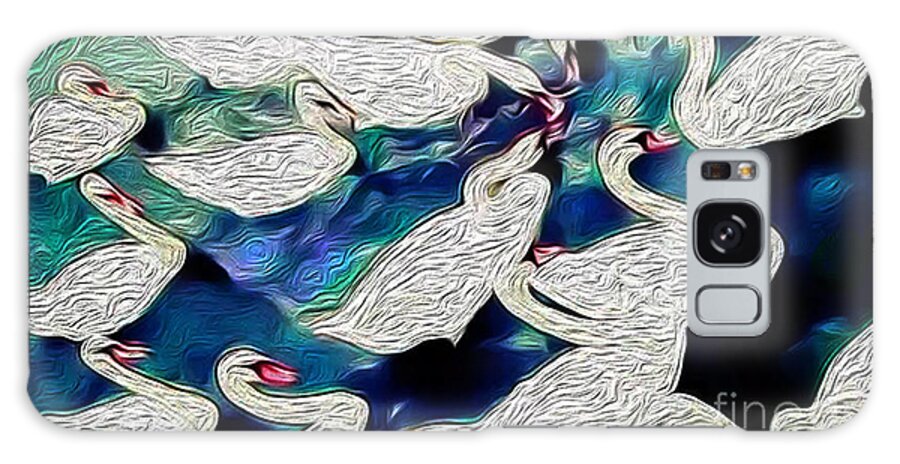 London Thames Kingston Uk Water River Swans Snowy White Galaxy S8 Case featuring the photograph Snowy Swans I by Jack Torcello