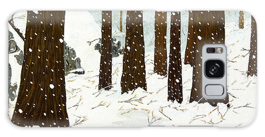 Shrike In Snowy Woods Galaxy Case featuring the painting Snowy Woods by L J Oakes