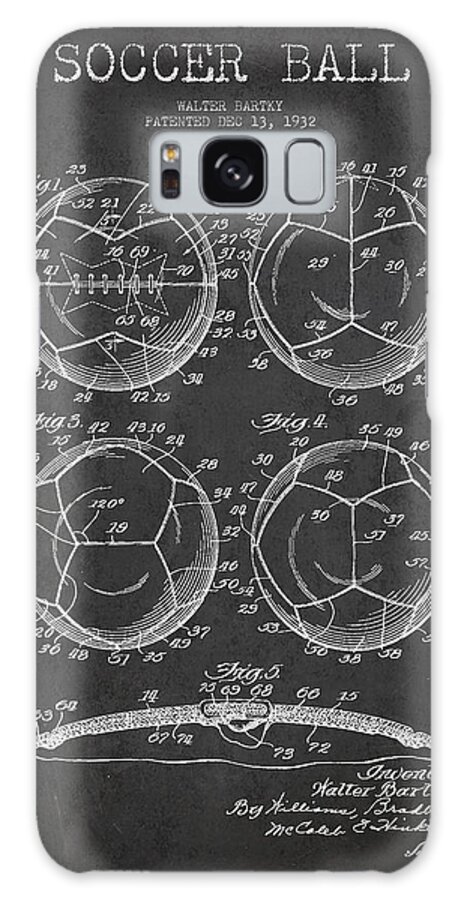 Soccer Galaxy Case featuring the digital art Soccer Ball Patent Drawing from 1932 - Dark by Aged Pixel