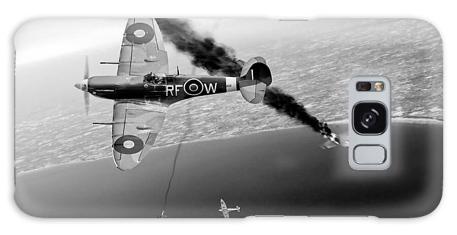 Spitfires Galaxy Case featuring the photograph RAF Spitfires in Channel dogfight black and white version by Gary Eason