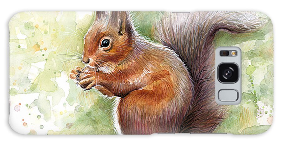 Squirrel Galaxy Case featuring the painting Squirrel Watercolor Art by Olga Shvartsur