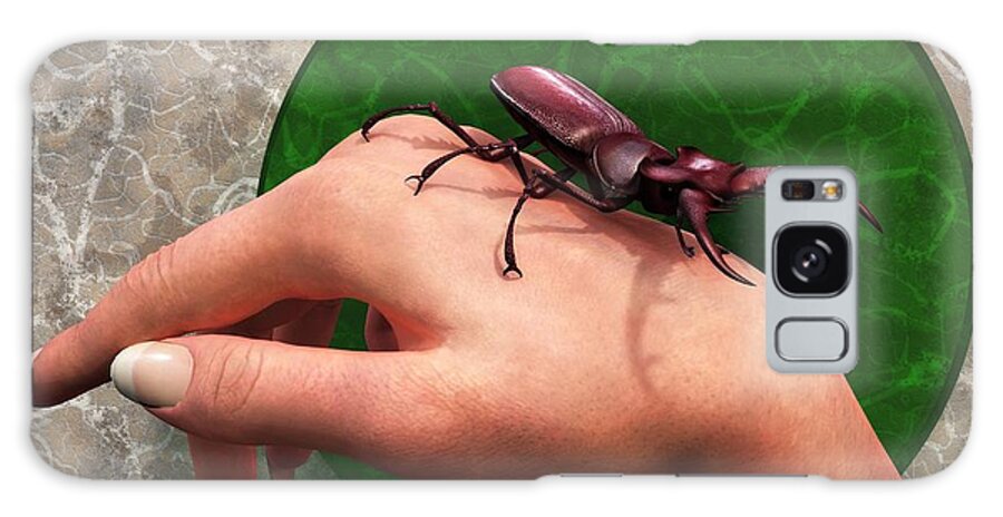 Stag Beetle Galaxy Case featuring the digital art Stag Beetle On Hand by Daniel Eskridge