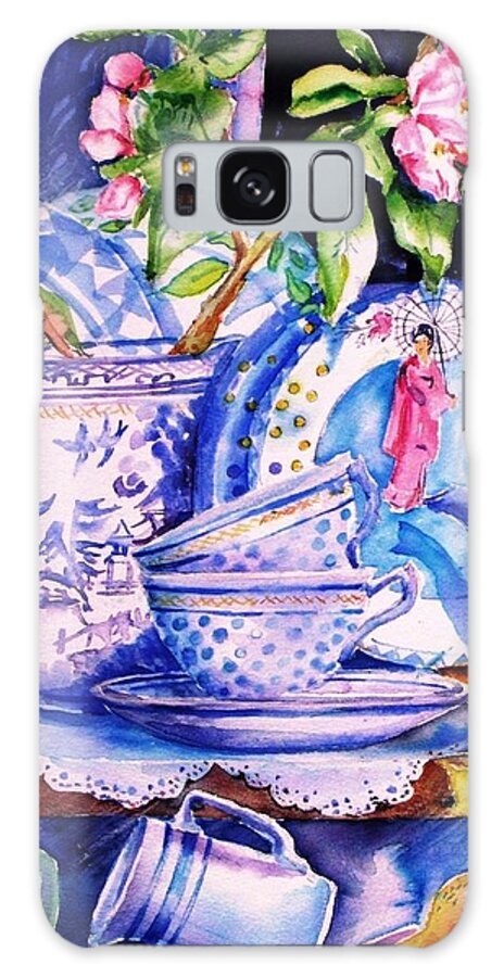  Still Life Galaxy Case featuring the painting Still Life with Japanese Plate and Apple Blossom by Trudi Doyle