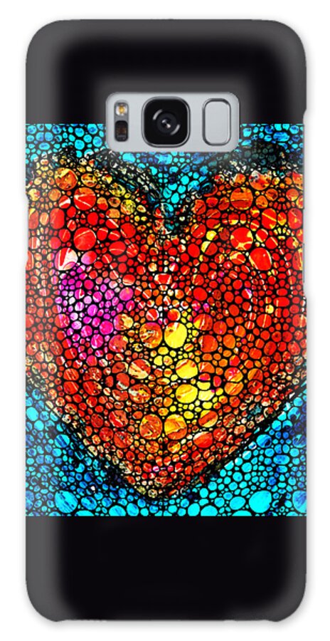 Red Galaxy Case featuring the painting Stone Rock'd Heart - Colorful Love From Sharon Cummings by Sharon Cummings
