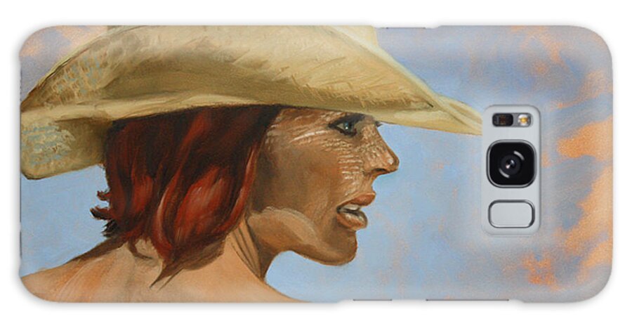 Oil Painting Portrait Western Straw Hat Pretty Girl Galaxy Case featuring the painting Straw Hat by Todd Cooper