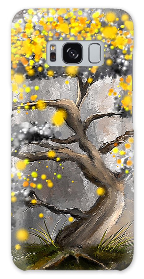 Yellow Galaxy Case featuring the painting Sun Showers - Yellow And Gray Art by Lourry Legarde