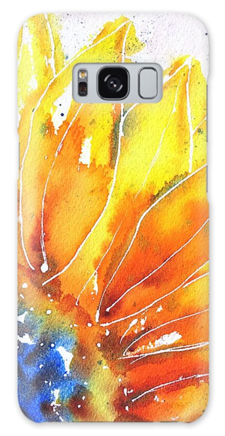 Sunflower Galaxy Case featuring the painting Sunflower Blue Orange and Yellow by Carlin Blahnik CarlinArtWatercolor