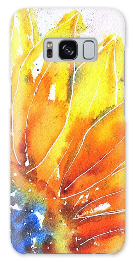 Sunflower Galaxy Case featuring the painting Sunflower Blue Orange and Yellow by Carlin Blahnik CarlinArtWatercolor