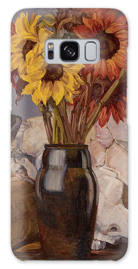 Sunflowers Galaxy Case featuring the painting Sunflowers and Buffalo Skull by Jane Thorpe