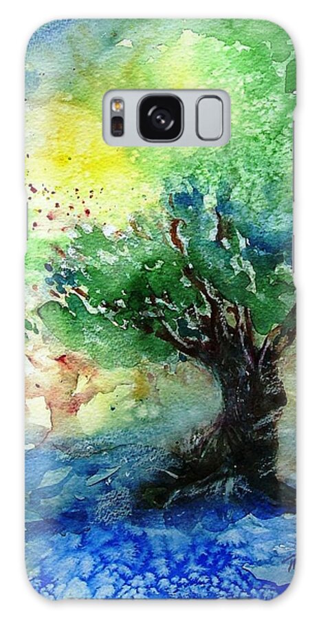 Olive Tree Galaxy Case featuring the painting Sunlit Olive Tree in Skiathos by Trudi Doyle